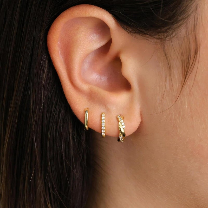 Inerney 14K Gold Plated Huggie Hoop Earrings for Women, Small Sterling Silver Earring Set Hypoallergenic Cartilage Helix Stacks, Mini Dainty Cute Trendy Birthstone Jewelry Gift for Multiple Piercings - Image 2
